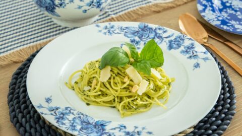 a pesto pasta on a plate