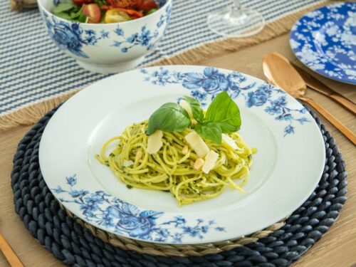 a pesto pasta on a plate