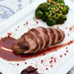 food arrangement in a rectangular white plate close up photography