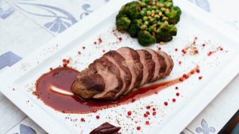 food arrangement in a rectangular white plate close up photography