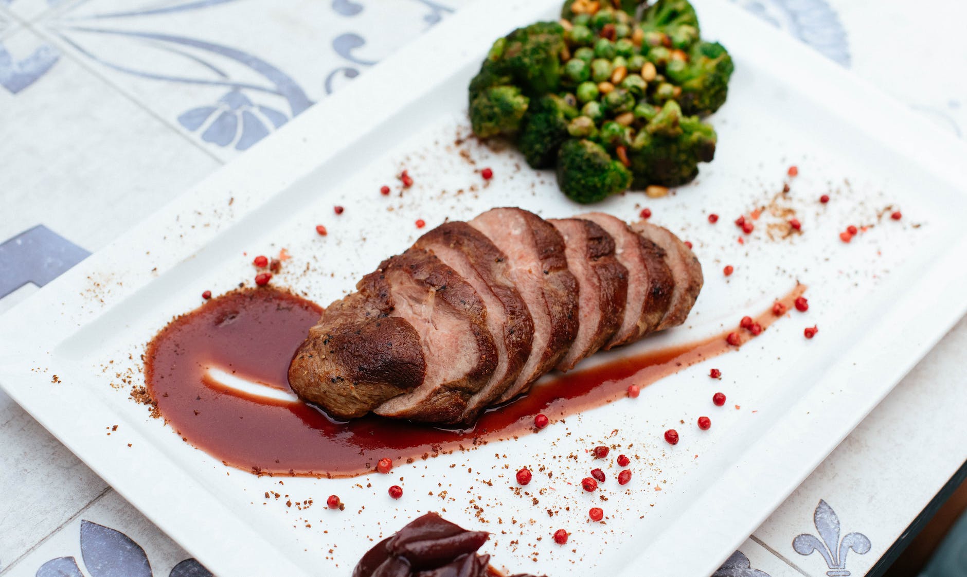 food arrangement in a rectangular white plate close up photography