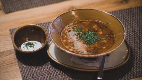 brown ceramic bowl with brown soup