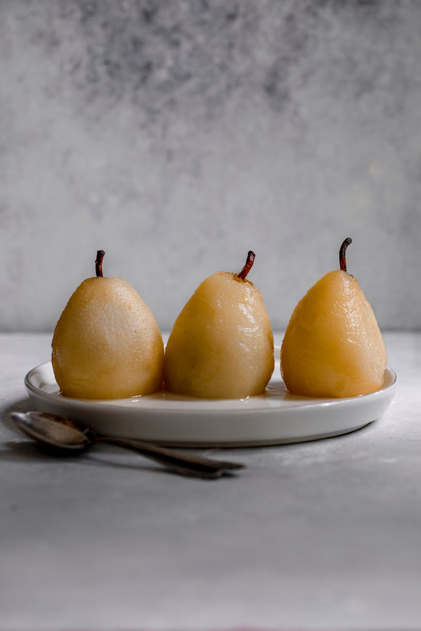 poached pears on plate